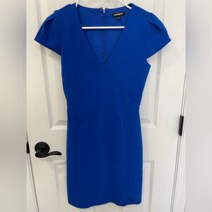 Express Royal Blue Cap Sleeve Professional V Neck Dress Women’s Size XS